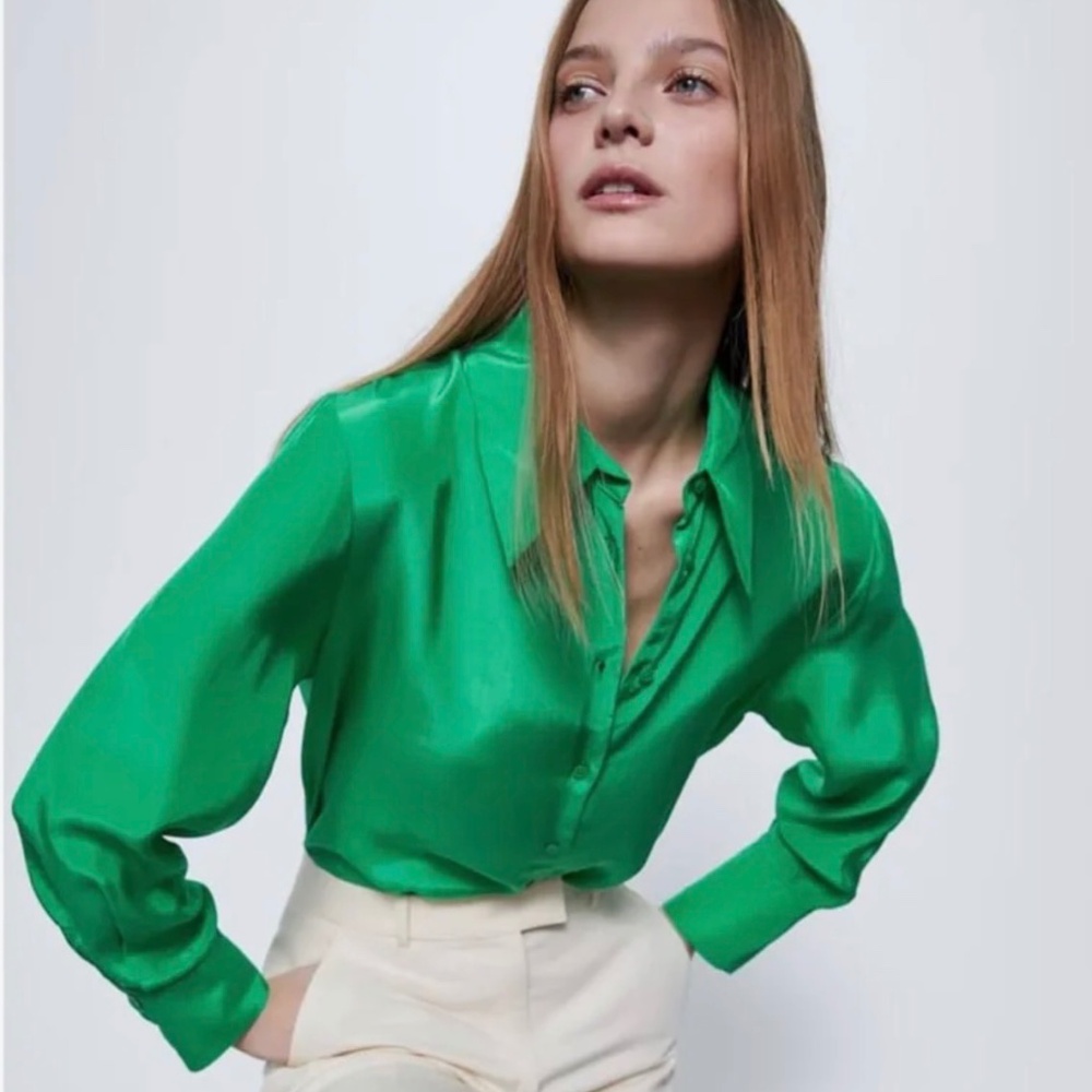 Zara green satin blouse